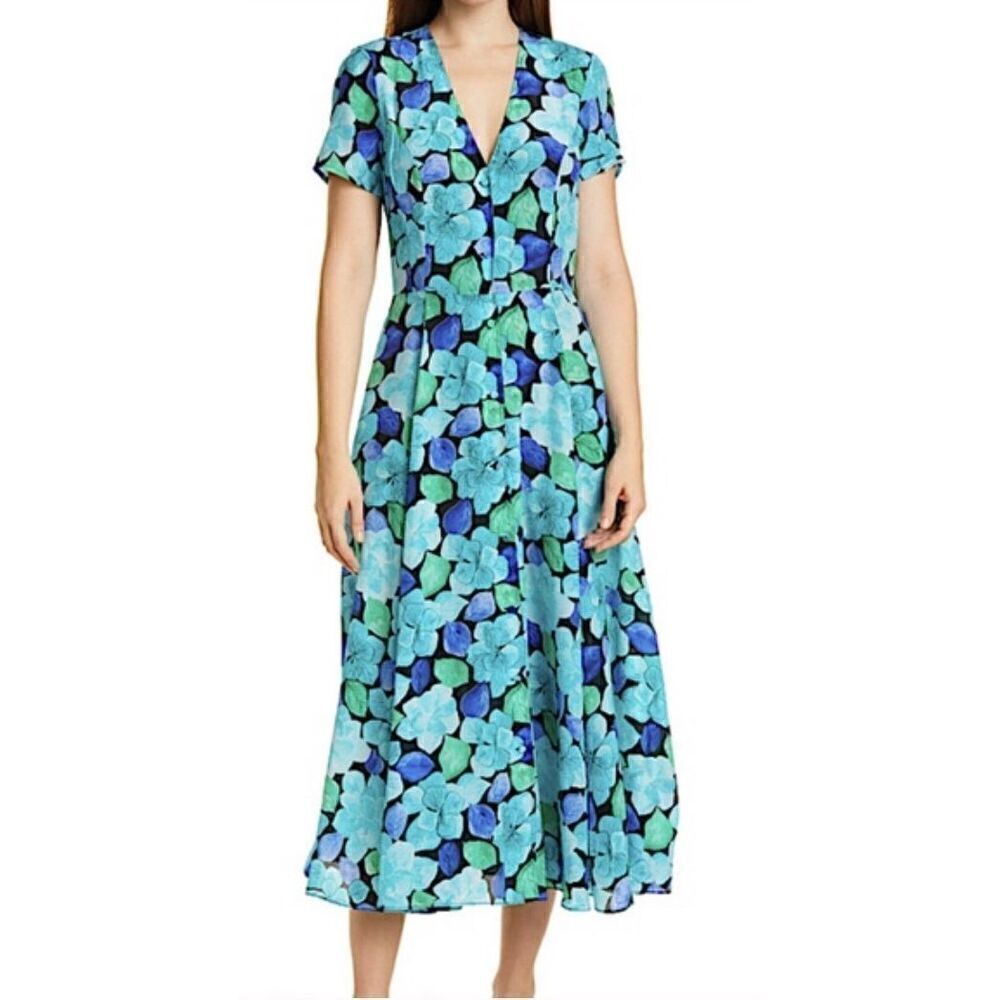 DYVNA Blue Tonal Leaves Button Front Midi Dress NWT Size Large